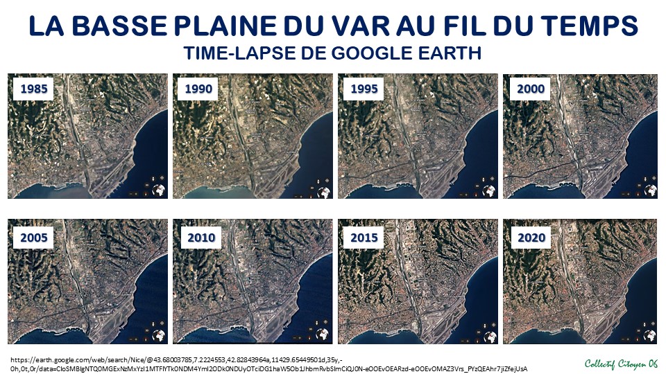 CollecCitoyen06's tweet photo. #GoogleEarth offre une nouvelle option de Time-Lapse.
Ici, l'évolution de la basse #PlaineduVar niçoise entre 1985 et 2020. Seulement 35 ans, mais l'#urbanisation continue de dévorer les espaces naturels... 
#Nice #Nice06 #VilledeNice #terresagricoles #béton https://t.co/BWwyB5Vt0O