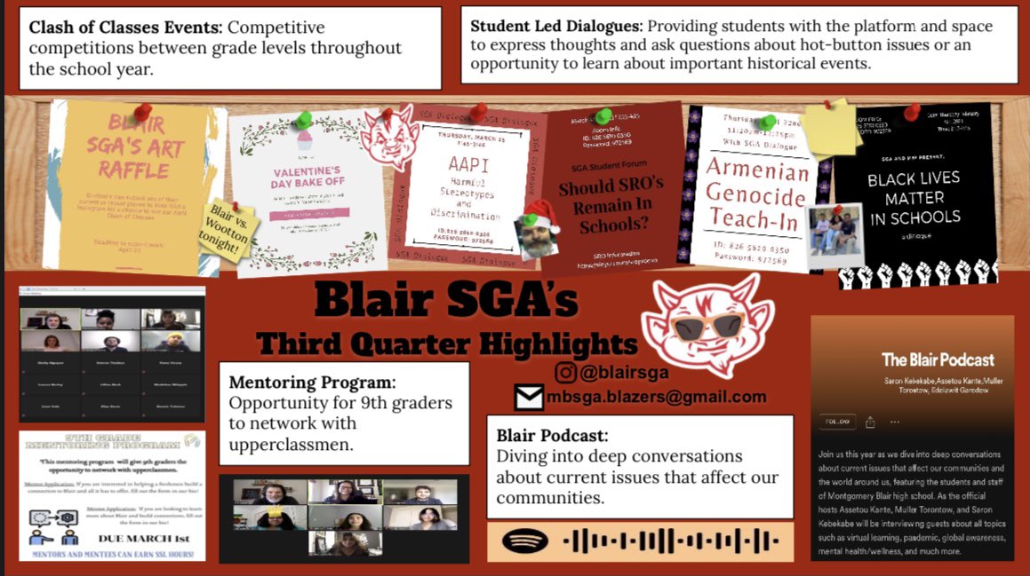 As third quarter is coming to an end SGA would like to highlight some of our accomplishments from this quarter. Through this remote learning we have pushed to enhance student voices &amp; needs and will continue to do so!!