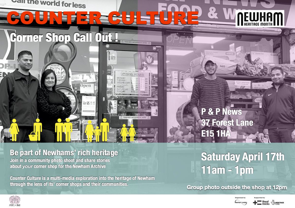 framesofminduk's tweet image. Counter Culture - 3 Community Call Outs- this weekend! 👯We’ll be collecting stories about the role of corner shops in our communities @sylviebelbouab will be taking group photos outside our featured shops. Join us and be part of Newham’s rich heritage.  😁@NewhamHeritage
