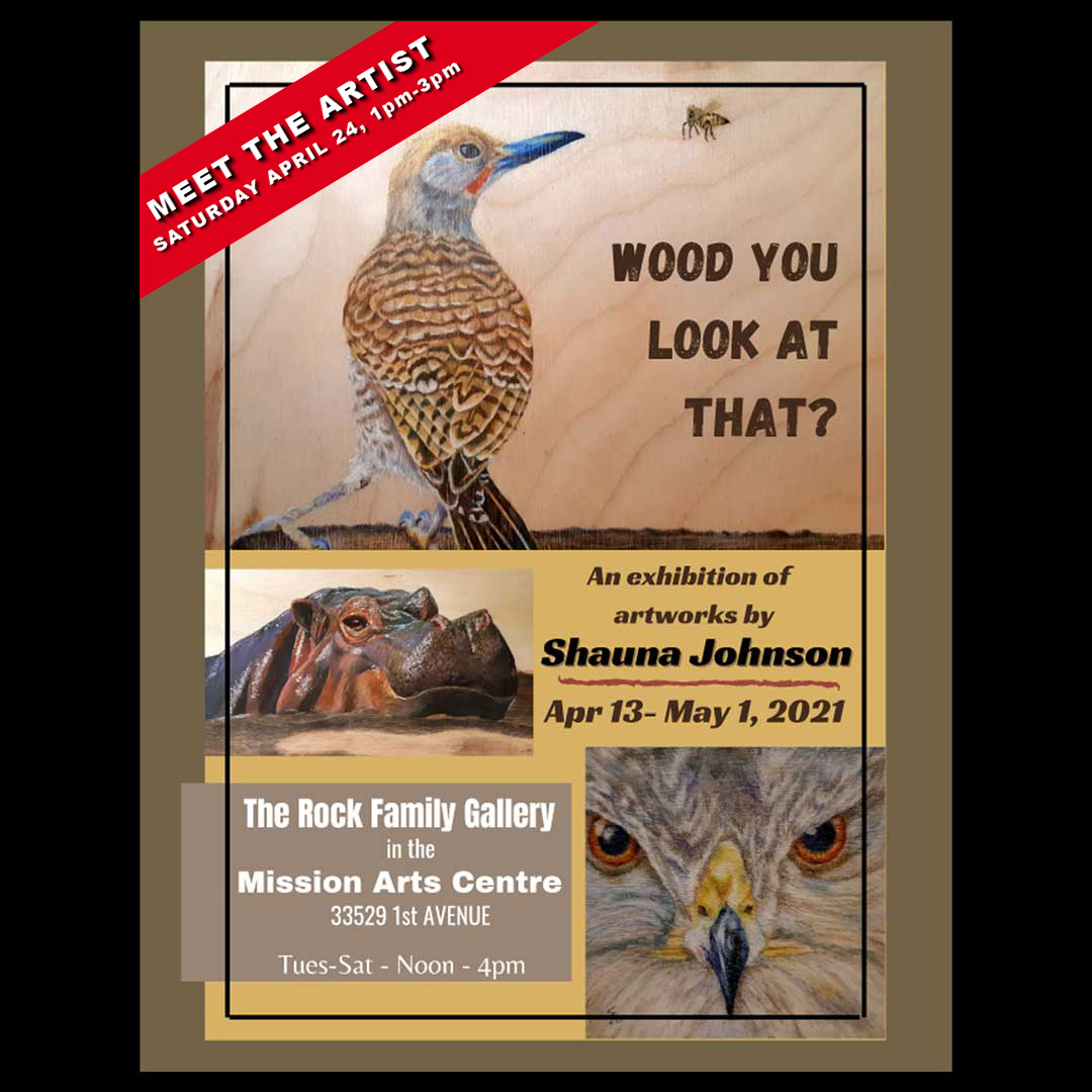 MEET THE ARTIST. 
Artist, Shauna Johnson will be at the Mission Arts Centre on Saturday, April 4 from 1pm - 3pm. Come by and see her wonderful solo exhibition, "Wood You Look at That?"
#shaunajohnson #woodyoulookatthat #missionbc #naturepaintings
