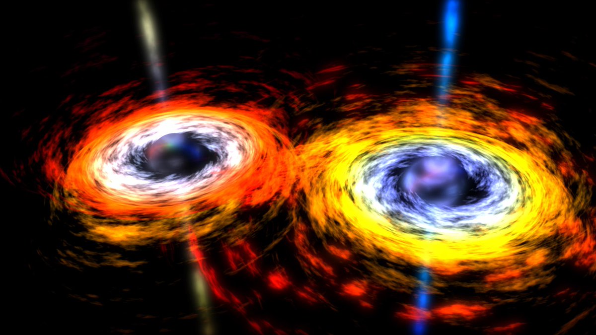 Artist's illustration of two merging black holes