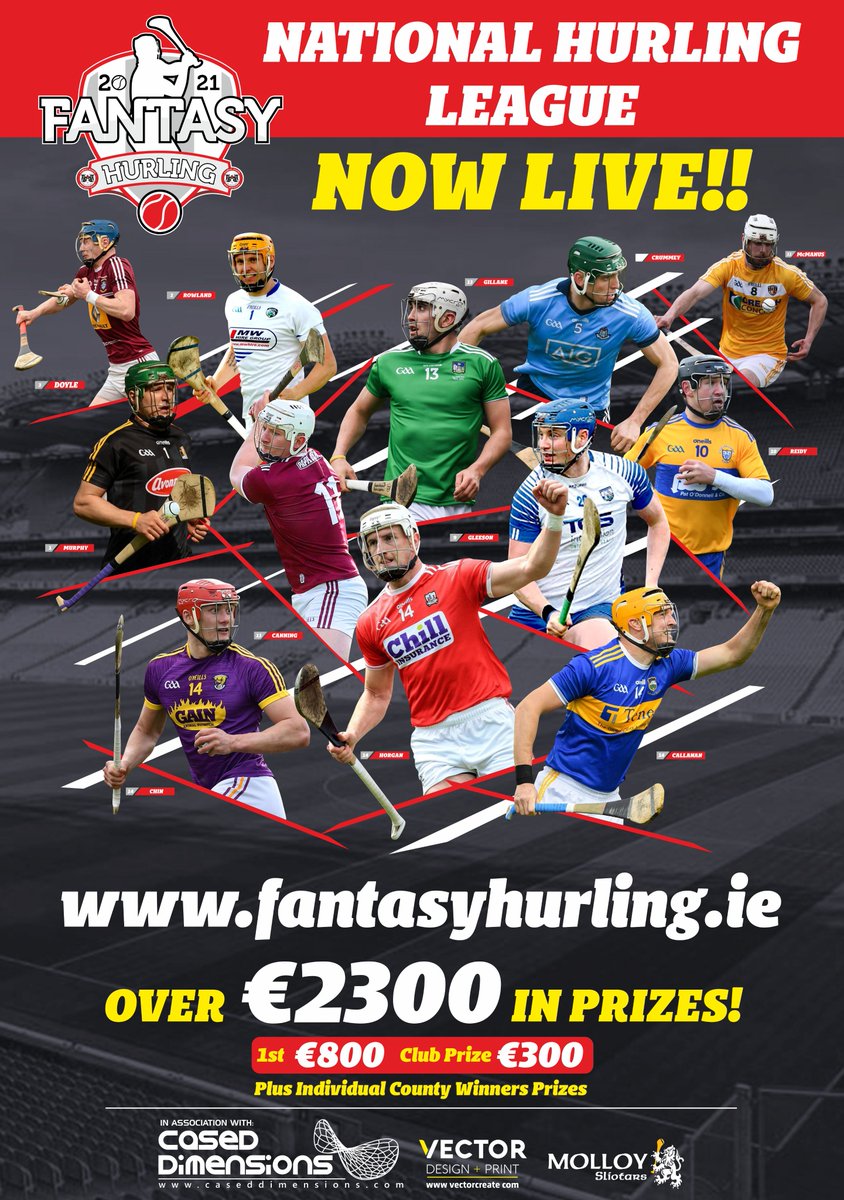 Fantasy Hurling 2021 is NOW LIVE! #FH21 ✅We are now open for entries, log onto fantasyhurling.ie 📲Register now, UNLIMITED transfers until Sat 8th May OVER €2300 in PRIZES! 😍 1st €800 / €300 Best Club Prize plus @MolloySliotars goodie packs & more @CasedDimensions