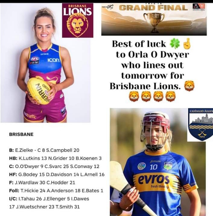 Best of luck to Tipp Senior Camogie Star Orla o Dwyer in Aussie 'Grand Final!'