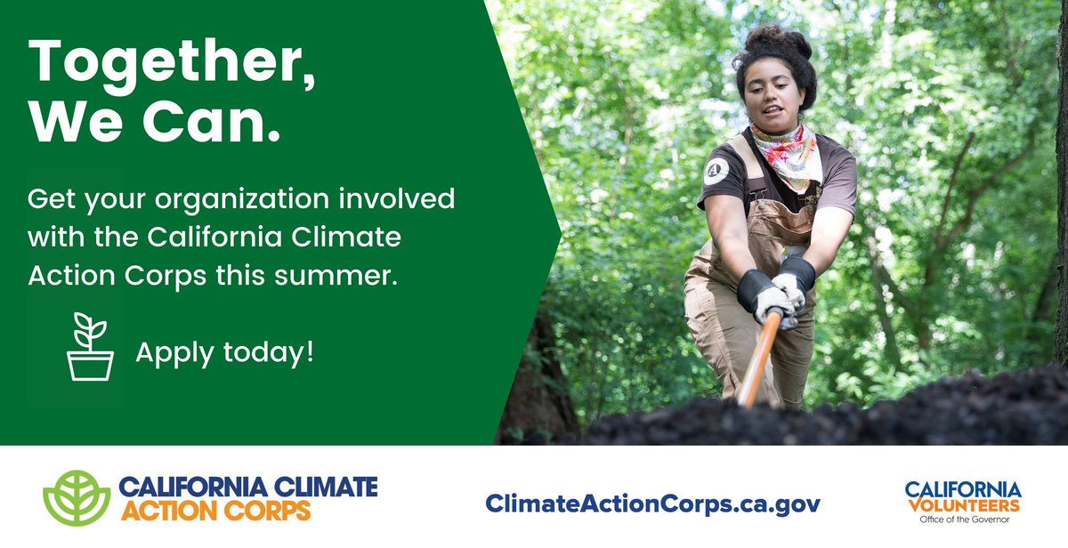 California Climate Action Corps is looking for partners with climate project needs who want to host @AmeriCorps Fellows this summer. Apply today! https://t.co/pHiSNf8sVs https://t.co/E6r25ASi1T
