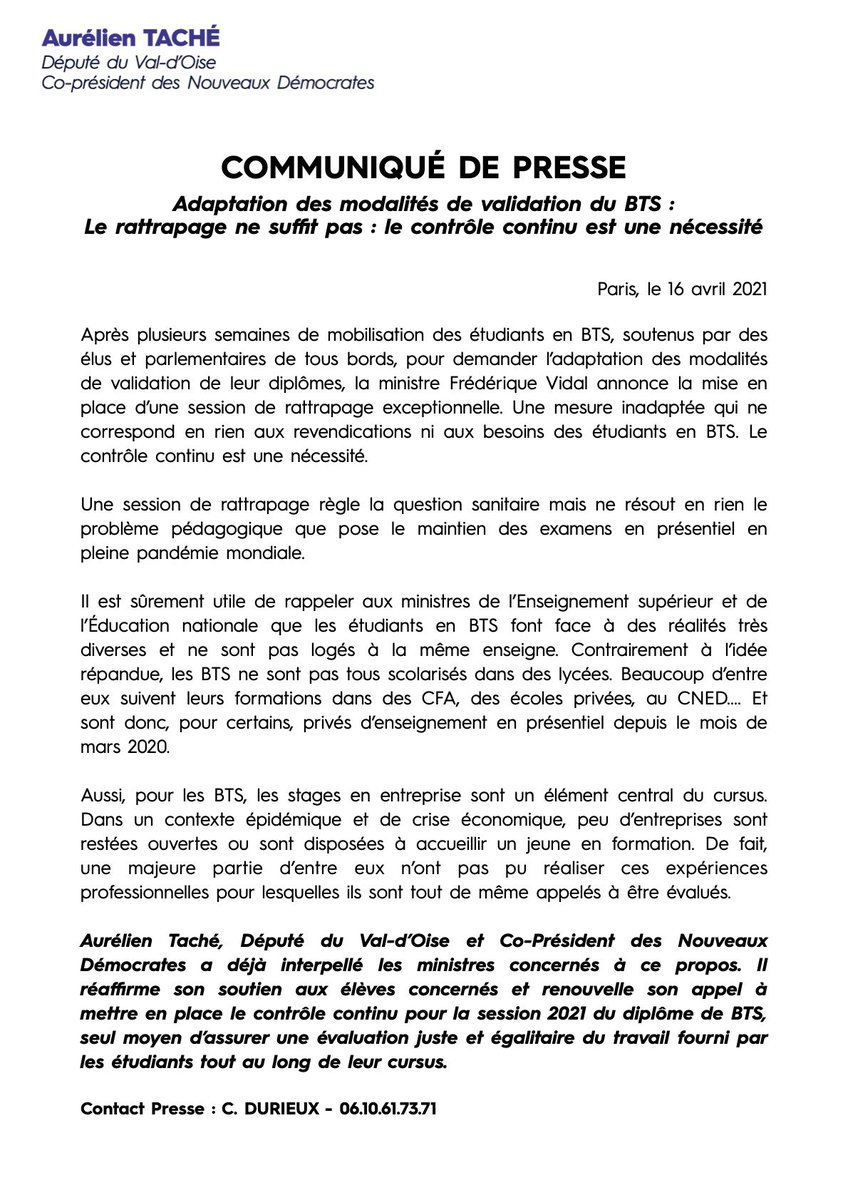 Aurelientache's tweet photo. 🔴#BTSCONTOLECONTINU | Le rattrapage règle la question sanitaire mais ne résout en rien le problème pédagogique que pose le maintien des examens.

Le contrôle continu est le seul moyen d’assurer une évaluation juste et égalitaire.

CP suite aux annonces de @VidalFrederique⤵️ #BTS https://t.co/bw9C1gCDxI