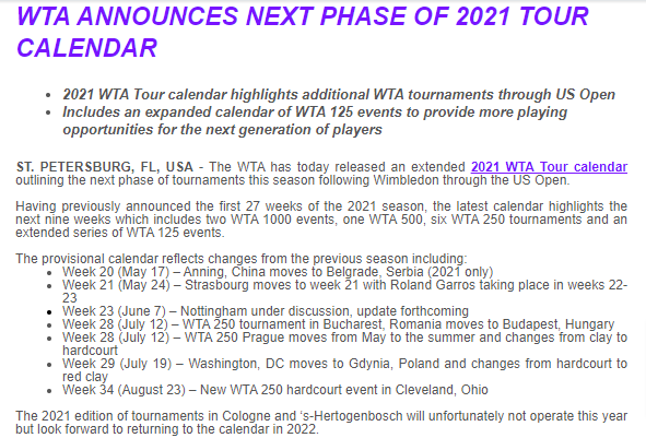 allegedly enrico maria riva on X: "WTA 2021 calendar update  https://t.co/TyfD2aiN3d" / X