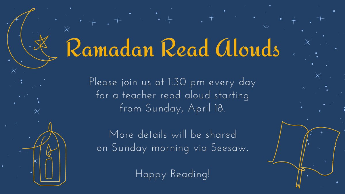 ISGJubail's tweet photo. 'Ramadan Read Alouds' starting from Sunday, April 18th. #isgjubail #ISGliteracy #Ramadan2021 #literacy #Reading #readingcommunity #jaguartale @CaitlinWingers @ISGJUBAILESAP https://t.co/0DSYVOwok5
