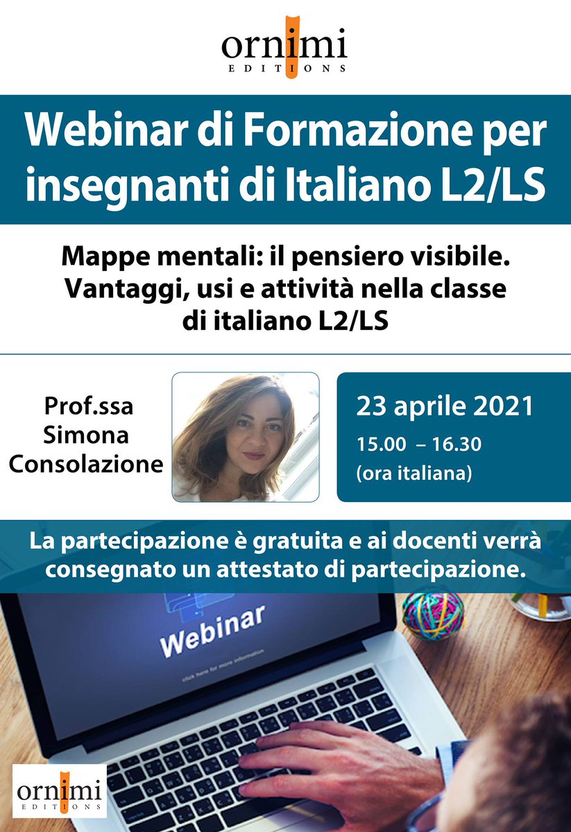 ornimi's tweet photo. Il prossimo #webinar di #Ornimi Editions. Non mancate. 👩‍💻
Per iscriversi gratis: https://t.co/k6agoI4WRw

#learnignitalian #italiano #formazione https://t.co/5a2srxgwoh