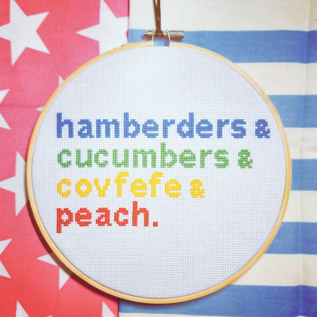 Hamberders &amp;
Cucumbers &amp;
Covfefe &amp;
Peach.

😏🇺🇸

embRUDEry.com
embRUDEry.co.uk

#quotes #ArtistOnTwitter #Friyay #fun #contemporaryart