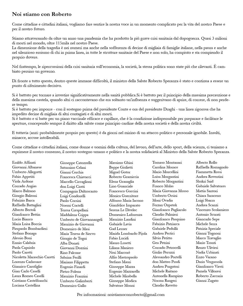 articoloUnoMDP's tweet image. Grazie a Maurizio De Giovanni @MdGOfficial e grazie a tutti i 134 firmatari. Questo appello è un regalo meraviglioso. #NoistiamoconRoberto. Facciamo girare. noistiamoconRoberto@gmail.com per aderire