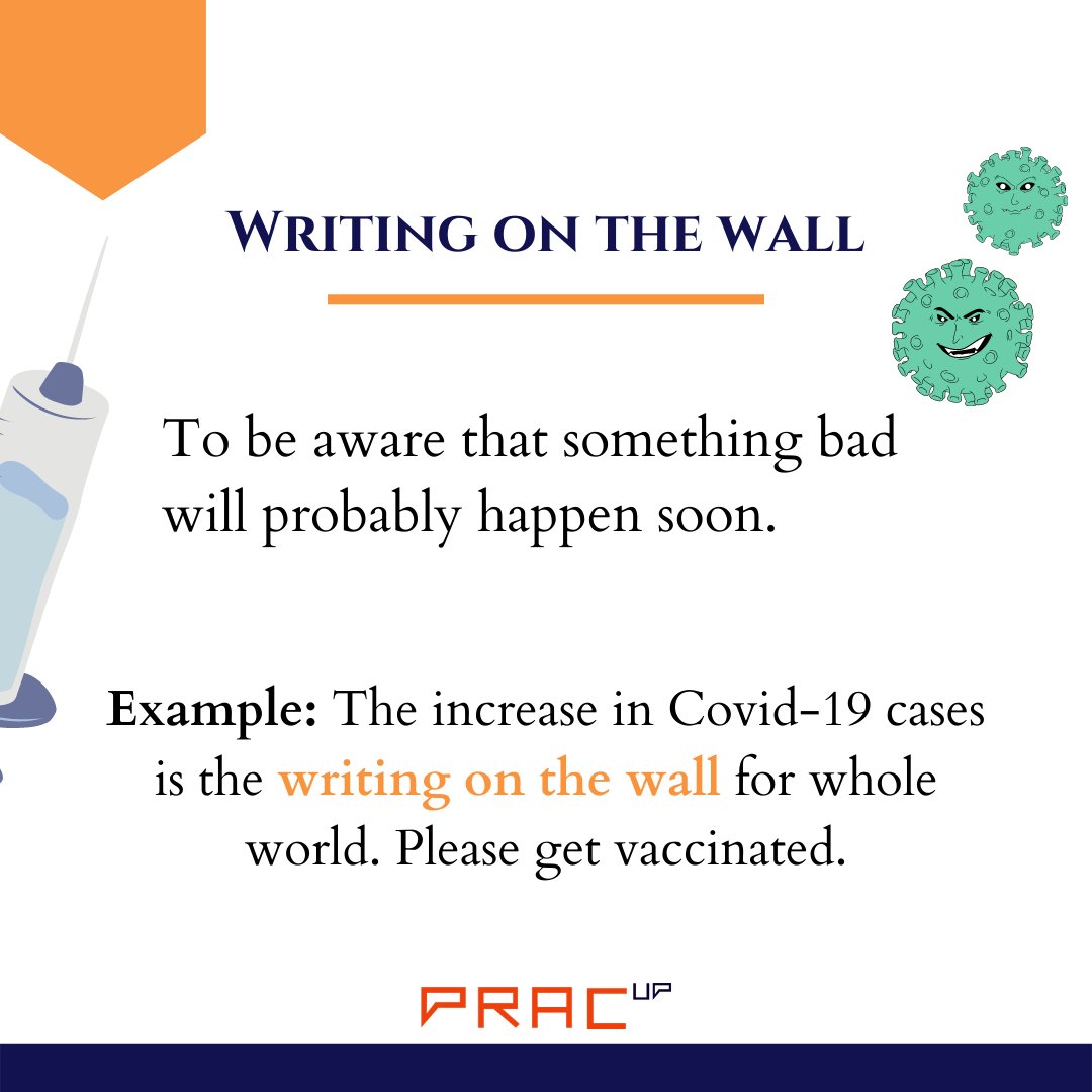 Idiom of the day- Writing on the wall
 #englishconversationclub #englishidioms #english #englishhome #onlineenglish #onlinelearning #idiomsandphrases #idiomsphrasalverbsproverbs #englishtips #englishmeaning #englishgram #englishgrammar #vocabulary #communication