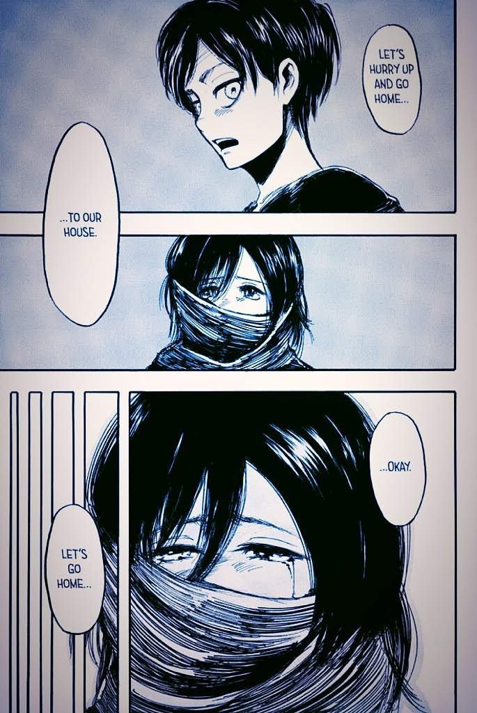 Eren and Mikasa meet when he saved her from kidnapers. That moment Eren not only saved her, but he also gave Mikasa new home and family