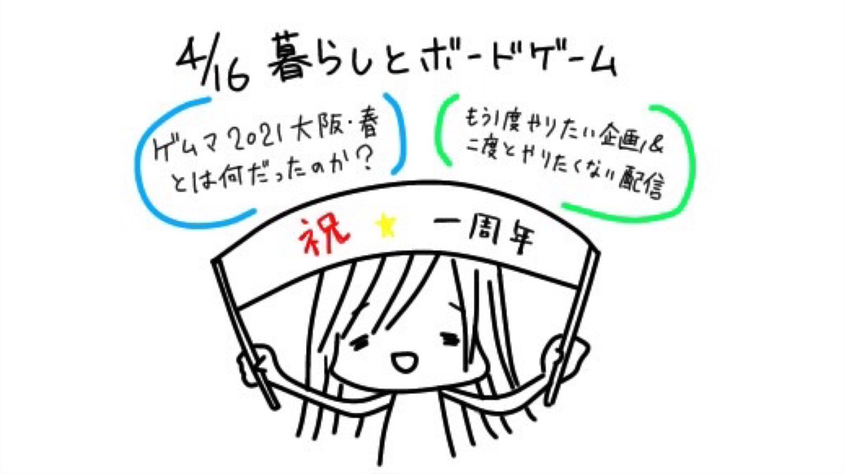 暮しとボードゲーム まもなく 本日4月16日金曜22時頃からの 夜な夜なbga 56日目 のテーマは ゲームマーケット21大阪 21春とは何だったのか と 祝一周年 もう一度やりたい 二度とやりたくない配信企画ベスト5 2つの話題を鹿 タナカマ