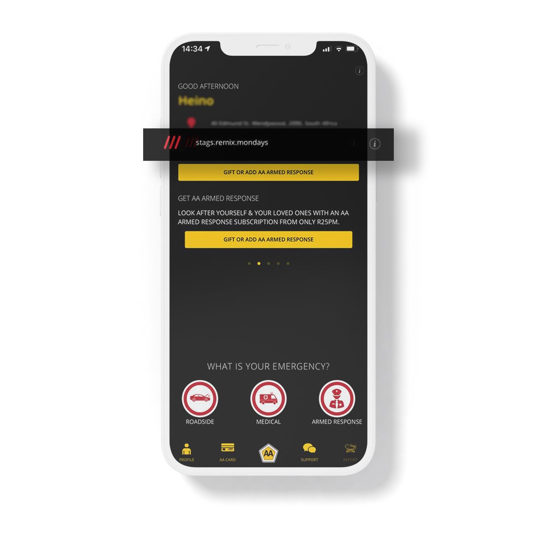 A screenshot of the AA South Africa app, showing where to enter the what3words address in case roadside assistance is needed