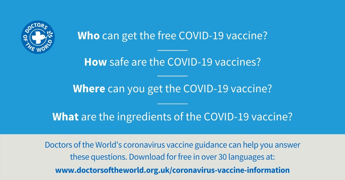 To end this pandemic, we must ensure everyone can access #COVID19 vaccines. This means breaking down language barriers. 💪

Our new translated guidance answers FAQs about the #coronavirus #vaccines &amp; is available in 31 languages!

Download for free 👉 doctorsoftheworld.org.uk/coronavirus-va…