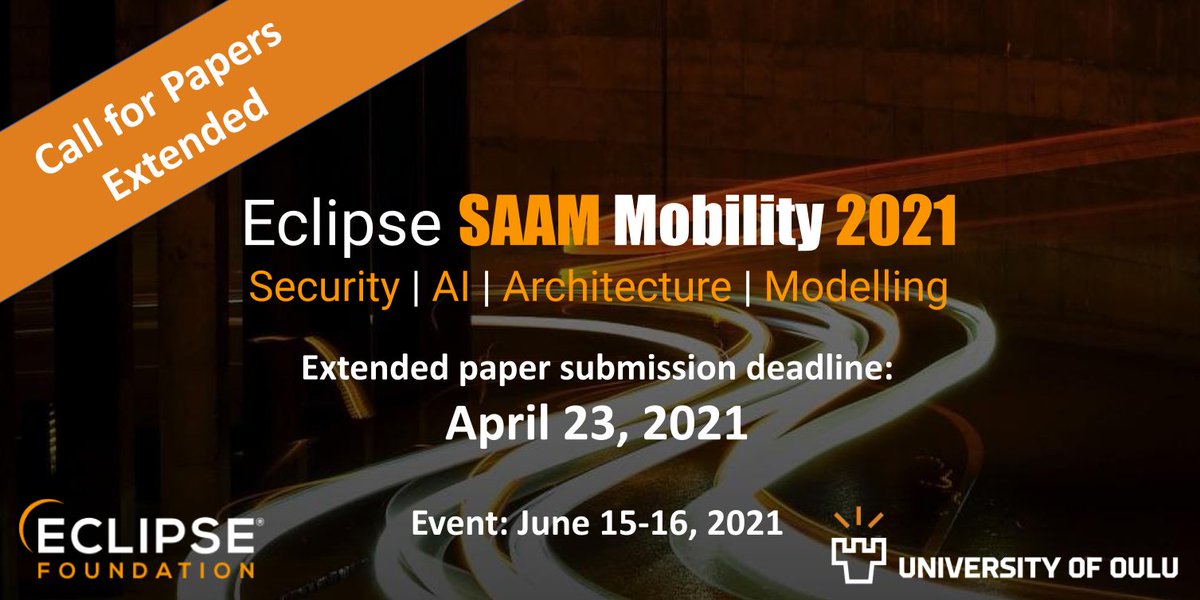 Share your research with industry peers at Eclipse SAAM Mobility. Conference. Topics include #SecurityandPrivacy, #AI, #Architecture, and #Modelling. One week to go on the extended deadline of April 23. Thank you to all the early submissions! hubs.la/H0L44fR0