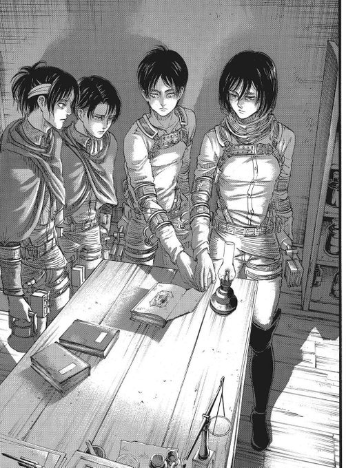 In this moment we can see how much Eren trust Mikasa. The way Mikasa help him to open his father book by touching really help Eren. We can see eye contact to lol