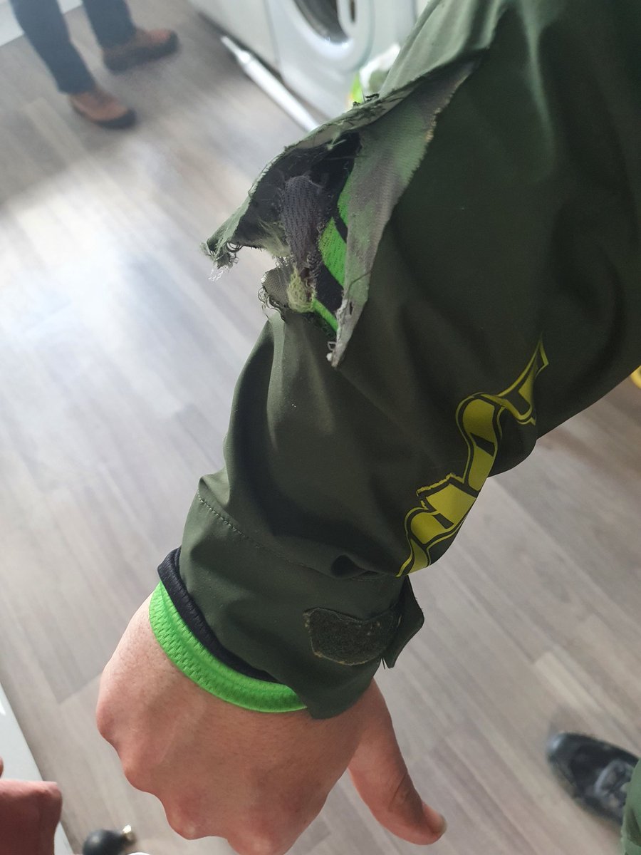 Bit of an off this morning in the woods, branch down poking towards me on an apex of a corner, felt like a medieval jousting....gutted <a href="/Hopetech/">Hope Technology</a> 
Hopefully <a href="/endura/">John Peters</a> can repair it