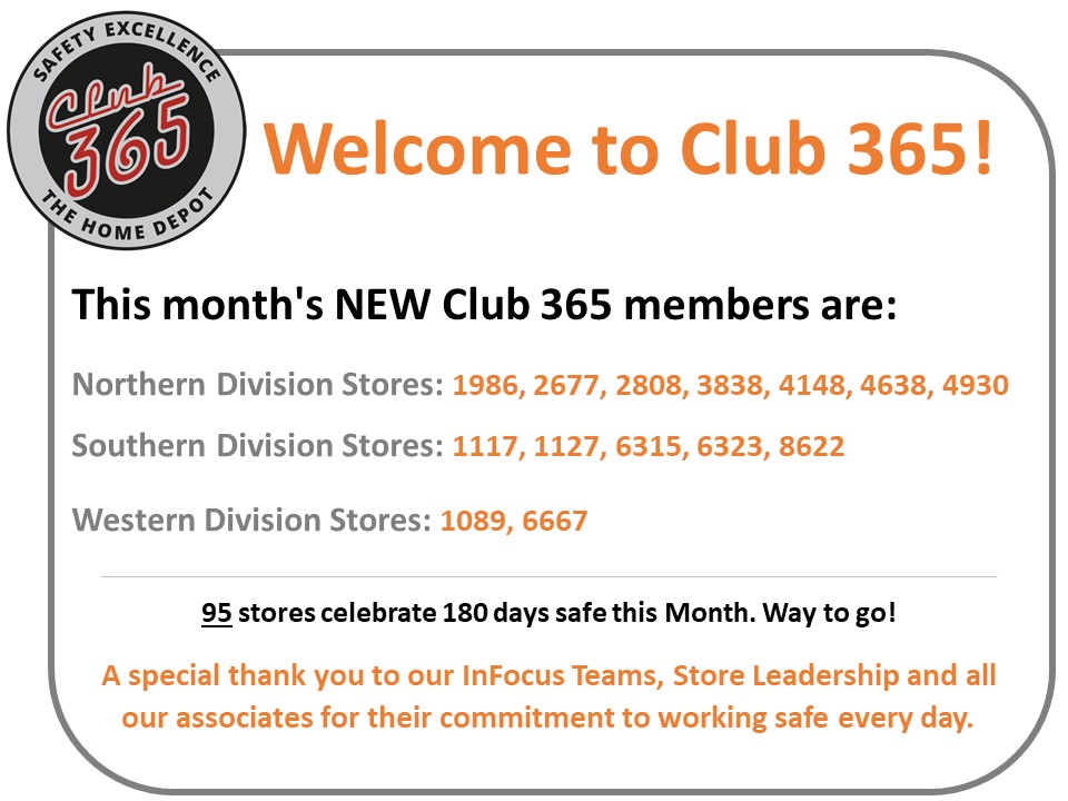 Kristen Hamad (@thdsafetykh) on Twitter photo Congratulations to The Home Depot stores who have reached a major safety milestone this month! Thank you for all you to do help make <a href="/HomeDepot/">The Home Depot</a>
a safe place to work and shop every day. #welcometoclub365 #whyiworksafe #SafetyisPersonal Congratulations to The Home Depot stores who have reached a major safety milestone this month! Thank you for all you to do help make <a href="/HomeDepot/">The Home Depot</a>
a safe place to work and shop every day. #welcometoclub365 #whyiworksafe #SafetyisPersonal