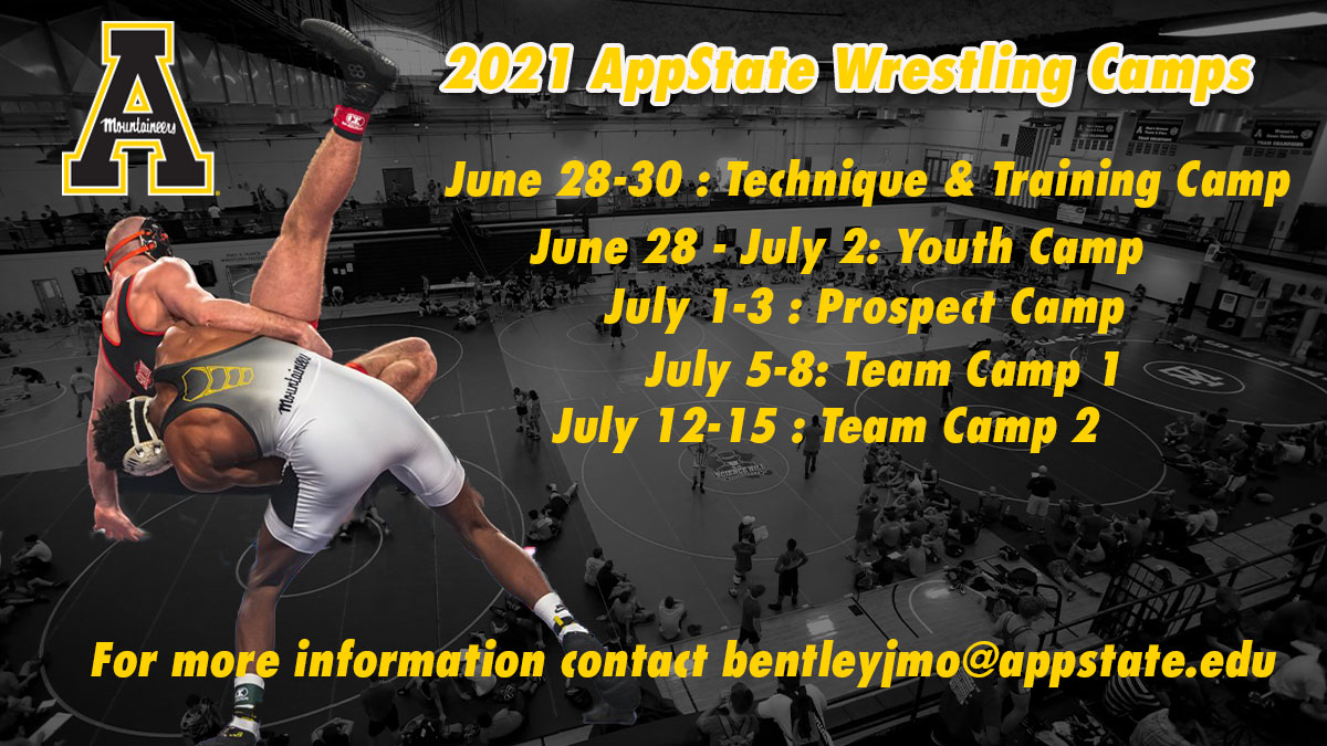 AppWrestling's tweet image. 🚨🚨 We're back!! Make plans to attend one of our great camps this summer! Registration site will open next week. #ReAchTheSummit  @SeWrestle @InterMat @NCUSAW @CarTakedowntalk @FloWrestling @AppStateGrind