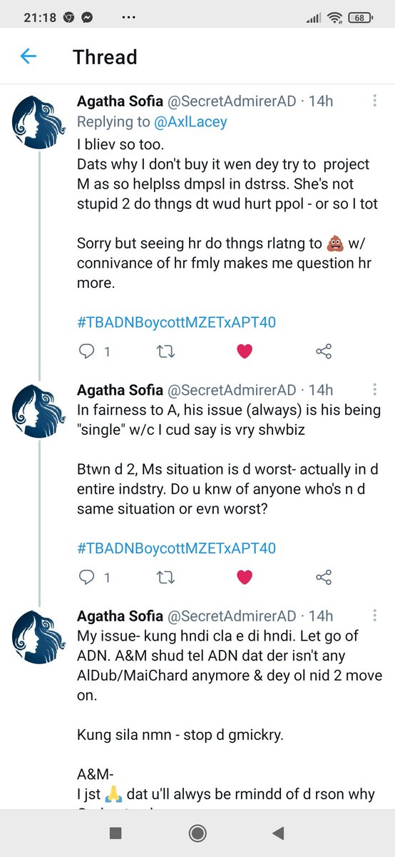  https://twitter.com/SecretAdmirerAD/status/1382827409381072900?s=19 Maine and Alden were pressured to leave AlDub ...  #TBADNBoycottMZETxAPT40