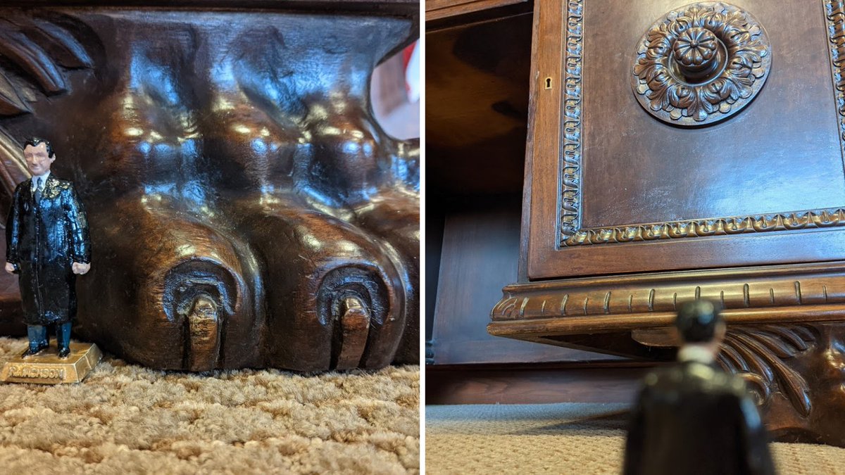 RHJCenter's tweet photo. Let's play a game. What artifact is #LittleBob checking out today at #RHJC? Is it: 
A) The desk #RHJ used in his law office located at Hotel Jamestown?
B) The desk RHJ used in his office at Nuremberg, Germany as the Chief of Counsel for the United States?
C) @RHJCPres' desk? https://t.co/3I276lqjPG