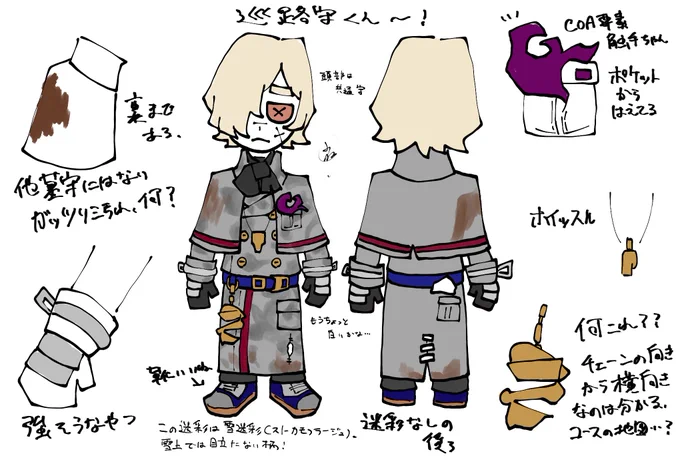 巡路人守くん覚え描き
この柄はスノーカモフラージュって呼ぶんだ…。 