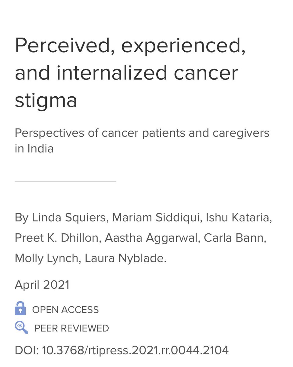 Excited to share our exploratory study to assess the degree of perceived, experienced, & Internalized stigma among cancer patients & their caregivers. 

Thanks to @NIH & @NCICancerCtrl for their support! 

▶️ Read here: bit.ly/3uYQdNo

#NCDs #Cancerstigma