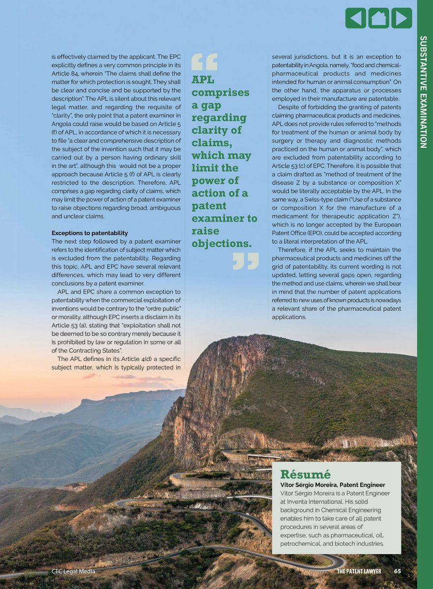 inventa_com's tweet photo. Angolan Patent law: what you need to know about the main steps of the substantive examination phase. Published in the latest issue of the @tmlawyermag.
#InventaInternational #IntellectualProperty #ProtectingIntelligence #AfricaIPExperts #Africa #Angola #Patents https://t.co/OzYqUtu2Tb