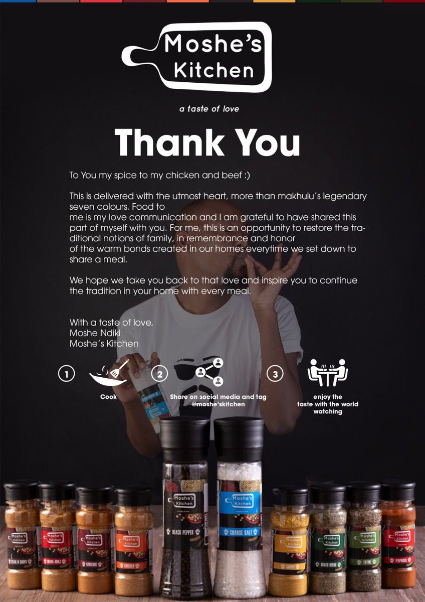 PhilMphela's tweet photo. BRANDS: Moshe Ndiki launches a spice brand 

Ndiki’s spice brand, Moshe’s Kitchen, is a result of his five year journey with food. 

The low cost quality spice products are MSG free, halal and vegan friendly. 

See pics below for more details 👇🏿

#KgopoloReports https://t.co/CVRcEApxem