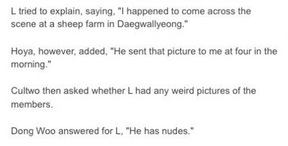and with that myungsoo sending pictures of peeing sheep to hoya at 4 am