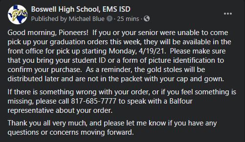 boswellhs's tweet photo. Pioneers, please see the pic below regarding the caps &amp; gowns. https://t.co/6sJAHSLmCX