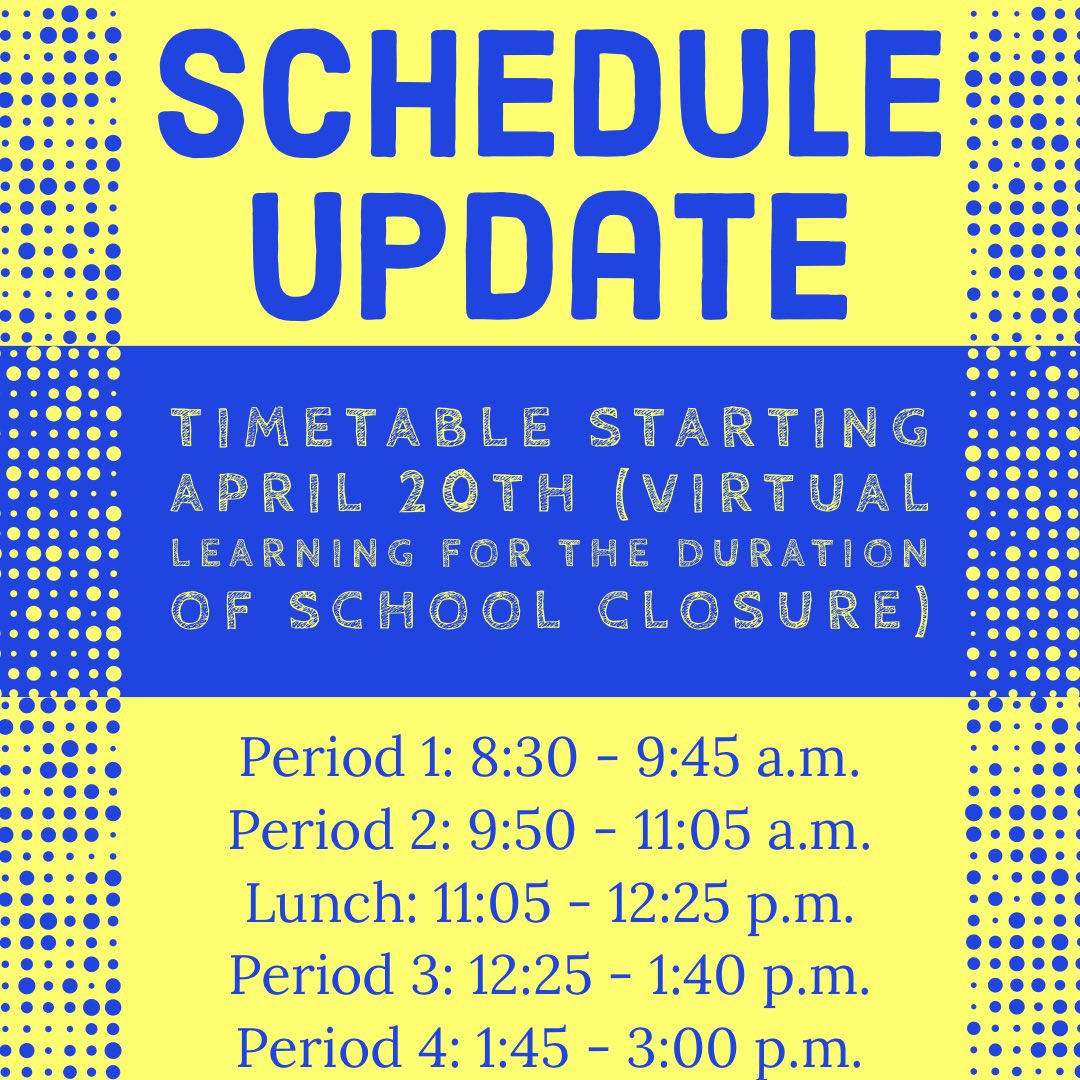 AMHSPA's tweet image. Hey Mustangs!  See the attached pictures for our timetable and schedule changes as we transition to virtual learning. #mustangstrong