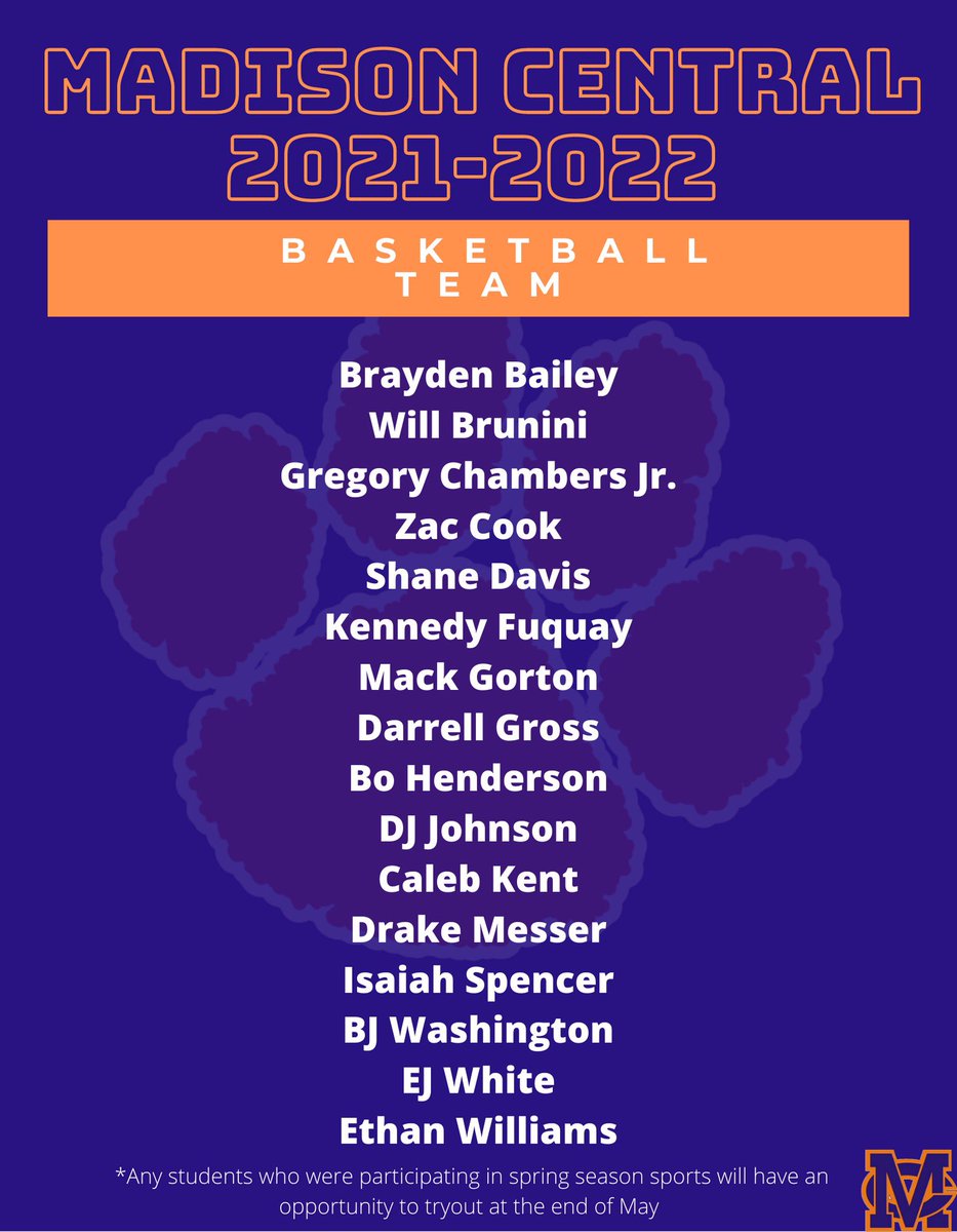 MCJagsHoops's tweet photo. Congratulations to the following athletes on their selection to the 2020-2021 Madison Central Varsity Boys Basketball Team! #GoJags @MC_BIGBLUE https://t.co/G53rnlOf4H
