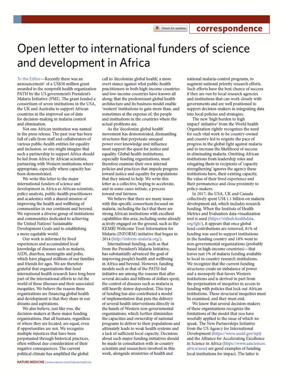 Open letter to international funders of science and development in Africa