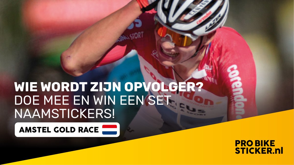 Wie wint de Amstel Gold en volgt Mathieu van der Poel op? Weet jij het? zo ja, vul het formulier forms.gle/FZCdgkmBnCJ76u… in en win een set naamstickers!

Nu alvast een mooie AGR korting van 10%? Ga naar probikesticker.nl en gebruik code 'AGR'.
