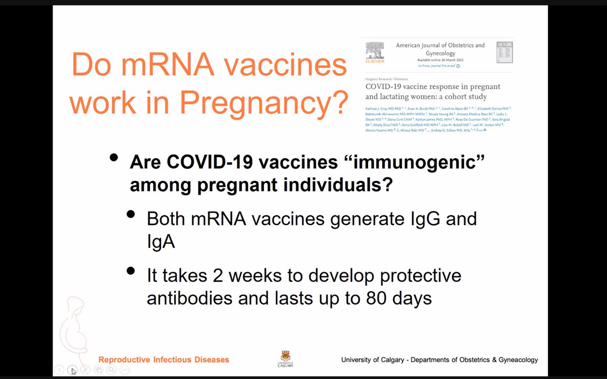 Onto vaccines...I included a few slides as much of the deep dive into the data would likely not interest most of you (and the rest of you already know the data)mRNA vaccines are the most studied to date.Pfizer and Moderna elicit an immune response just like non-pregnant people