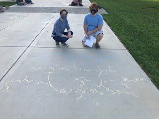 UTC_Chem_Phys's tweet image. Our CHEM 4320 students decorated the sidewalk outside the @UTC_UC with proposed mechanisms for organic reactions mediated by transition metal catalysts using chalk. #ExperientialLearning #MocsMaskUp