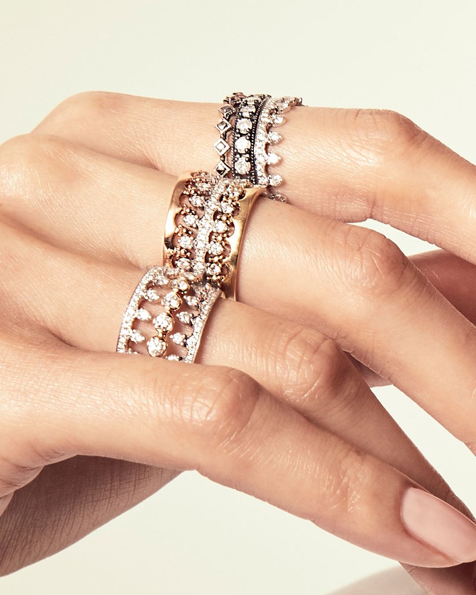 Making connections. Our iconic Crown Rings interlace to create a perfectly curated ring stack that speaks to your style. 👑  Shop now: bit.ly/32kiKAX

#britishbrands #independentbrands #familyowned #shopsmall #smallbusiness #supportsmall #crown #diamond #diamonds