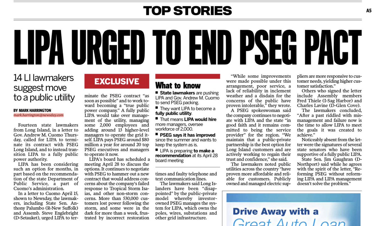 Read the sign-on letter I sent with other LI elected officials to urge that LIPA end its contract with PSEG as soon as possible and move to become a true public power utility. nyassembly.gov/mem/Steve-Engl…
Newsday story: newsday.com/business/lipa-…