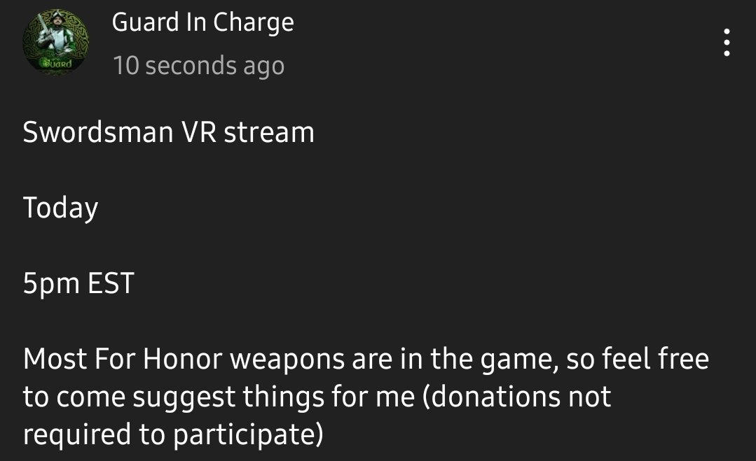 Experienced rapier fencer streaming Swordsman VR later <a href="/SinnStudio/">SinnStudio</a>

Violence to follow.
youtube.com/c/GuardInCharge