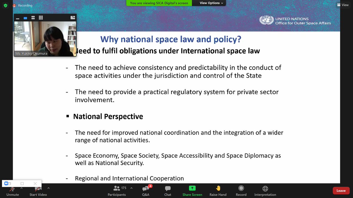 Última jornada del curso @iila_org @sg_sica sobre Derecho y Diplomacia Espacial. Cierre especial con la Dra. Yukiko Okumura, Oficial de Programas del proyecto de Derecho espacial de @UNOOSA 

#spacediplomacy #spacelaw #spacecooperation