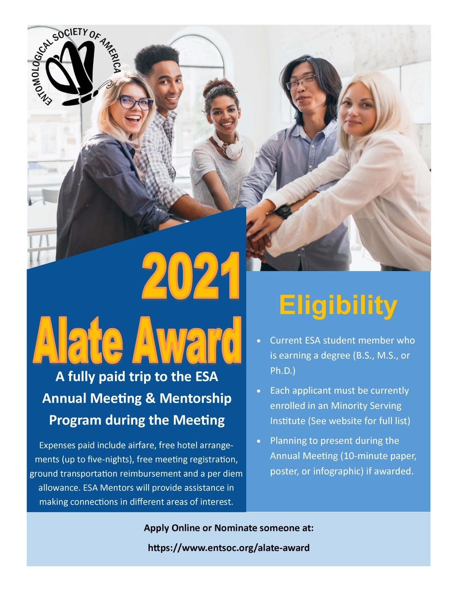 Please, spread the word and consider applying if you are a qualifying minority 👩🏻‍🎓 <a href="/EntsocAmerica/">Entomological Society of America</a>