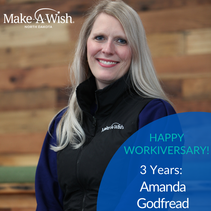 MakeAWishND's tweet photo. Join us in saying Happy Workiversary to our Bismarck Regional Director, Amanda🎉 For 3 years she has been a fierce advocate, passionate storyteller and incredible asset to our mission and we are so lucky to have her. Thank you, Amanda! #Workiversary https://t.co/w28mn95LpV