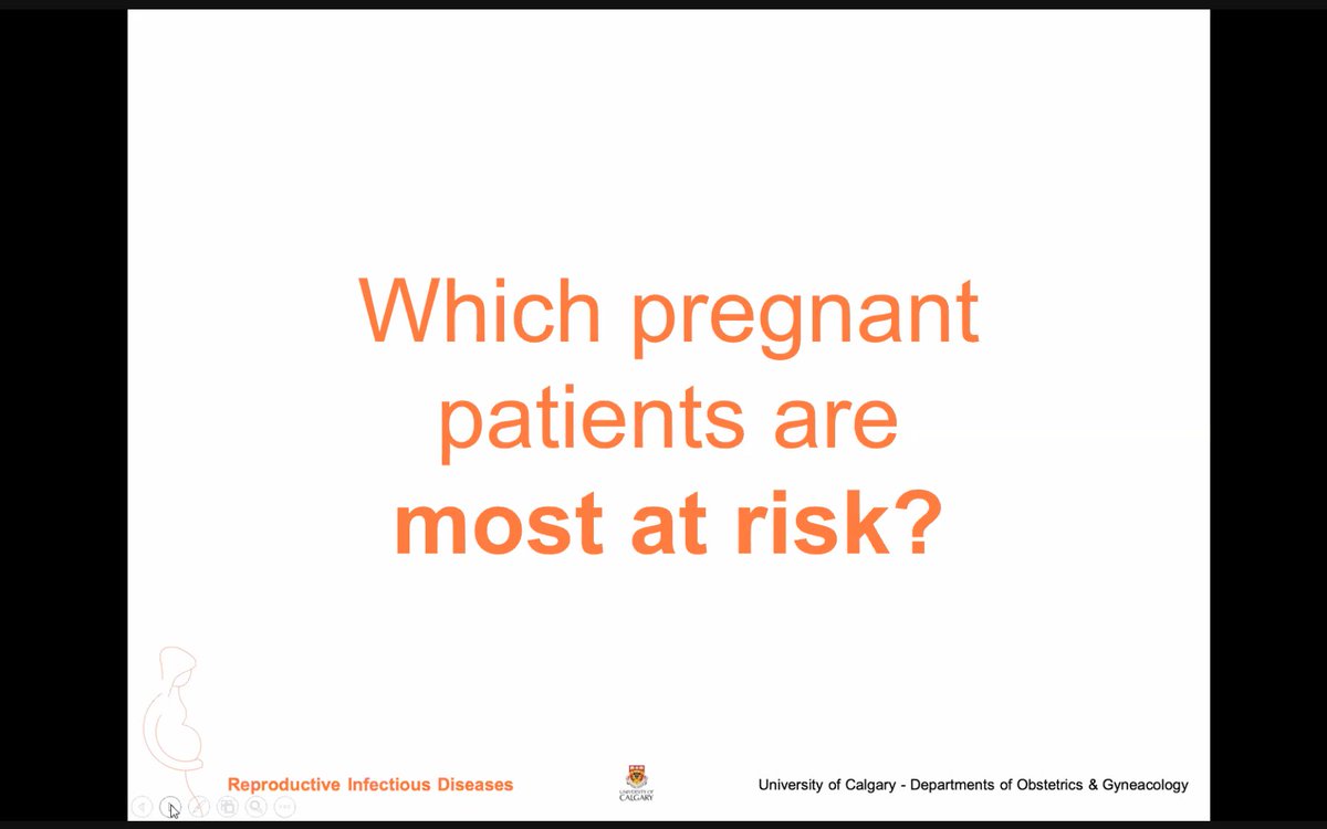 Audience questions:Which pregnant patients are at risk of complications from COVID-19?Alberta data shows:1. age over 352. diabetes (pre-existing or gestational)3. hypertension(so pretty much all of my patients)