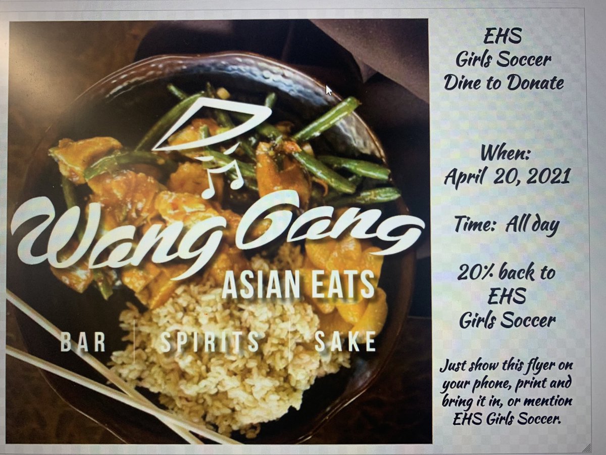 Save The Date! Get your Wang Gang on! Support EHS girls soccer and a Locally owned business with amazing FOOD!!