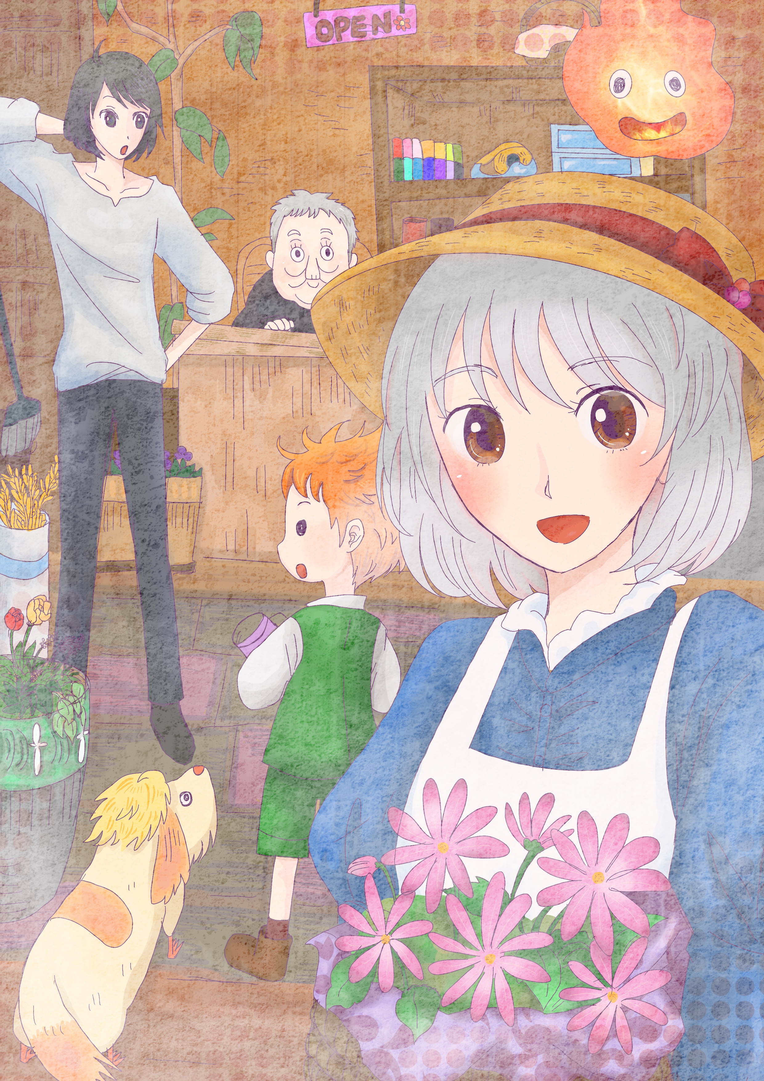 ゆきんこ ハウルの動く城 ジブリの中でダントツに好きな作品 ハウルカッコいいし ソフィー可愛い イラスト設定はその後的な感じ お花屋さん開いてるソフィーとお手伝いするマルクルとハウル 店番のお婆ちゃん T Co Snv4gmp6 Twitter