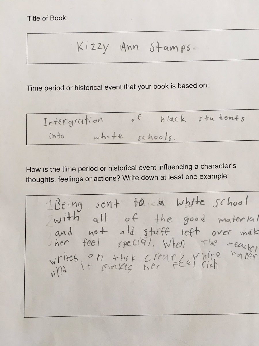 sdperkins728's tweet photo. Connecting historical events to fictional characters in our historical fiction unit. #bookgroups #hatchtigers @OakPark97 https://t.co/040fC95DNi