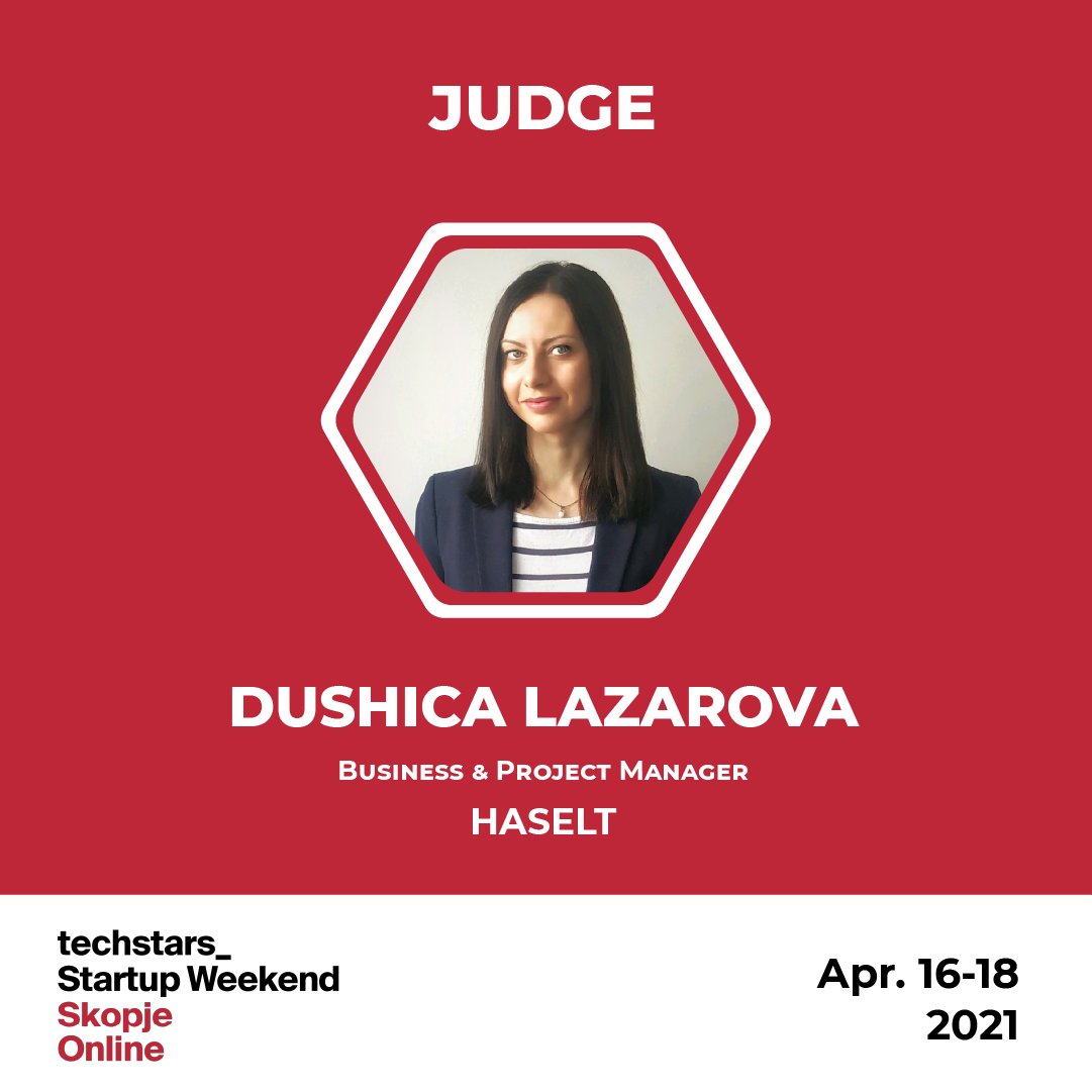 Our Business &amp; Project Manager Dushica Lazarova will be a part of the panel of judges for the 10th Startup Weekend Skopje 
Dushica, as an esteemed judge will have to listen, estimate and choose the best 3 ideas! ⚖
The second online edition of <a href="/swSkopje/">StartupWeekendSkopje</a> starts today!