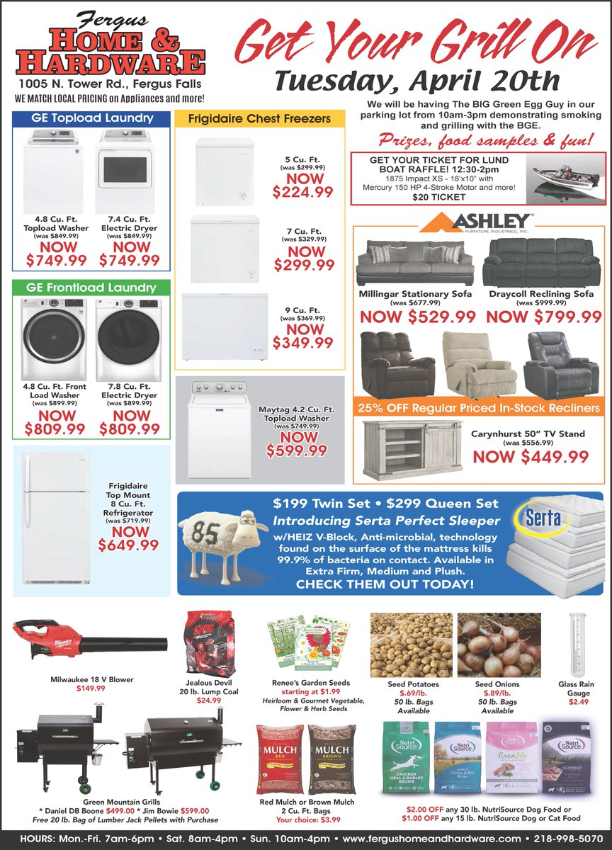 HomeFergus's tweet image. Get Your Grill on Event - Tuesday, April 20. Talk to the Big Green Egg Guy in our parking lot 10:00am - 3:00pm with demos and samples and specials in the store. @BigGreenEgg #HardwareHank